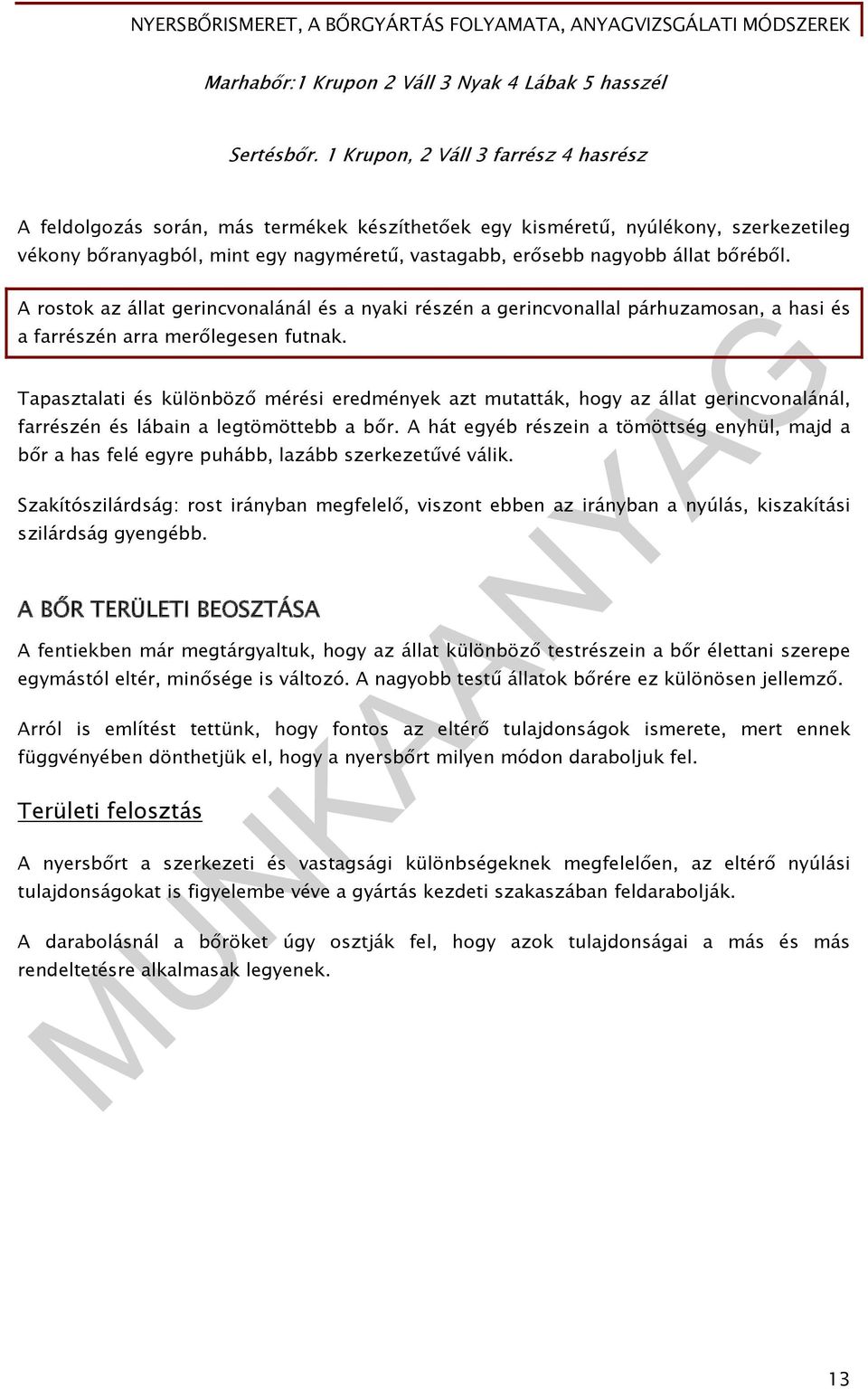 bőréből. A rostok az állat gerincvonalánál és a nyaki részén a gerincvonallal párhuzamosan, a hasi és a farrészén arra merőlegesen futnak.