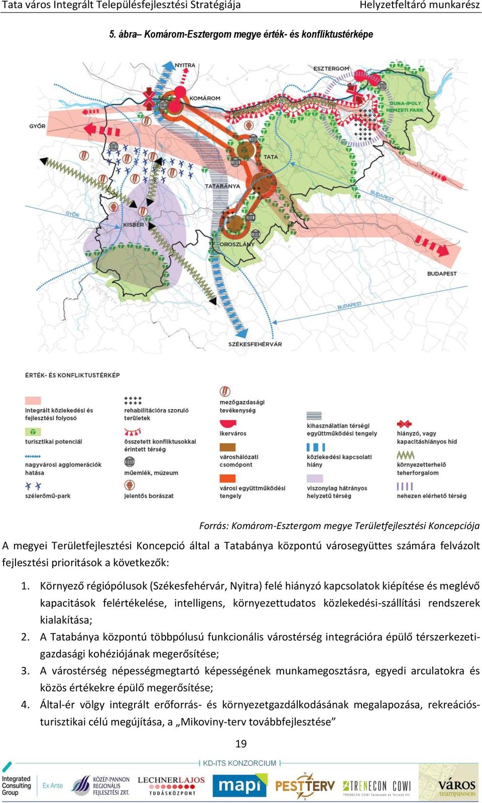 Környező régiópólusok (Székesfehérvár, Nyitra) felé hiányzó kapcsolatok kiépítése és meglévő kapacitások felértékelése, intelligens, környezettudatos közlekedési-szállítási rendszerek kialakítása; 2.