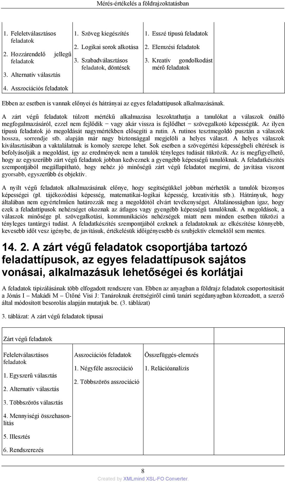 Kreatív gondolkodást mérő feladatok Ebben az esetben is vannak előnyei és hátrányai az egyes feladattípusok alkalmazásának.