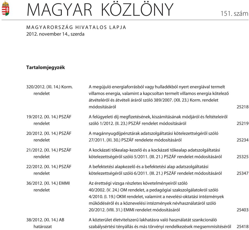 ) PSZÁF rendelet 22/2012. ) PSZÁF rendelet 36/2012. ) EMMI rendelet 38/2012.