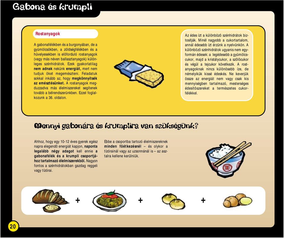 A rostnygok megduzzdv más élelmiszereket segítenek tovább bélrendszerünkben. Ezzel fogllkozunk 36. oldlon. Az édes ízt különbözô szénhidrátok biztosítják.