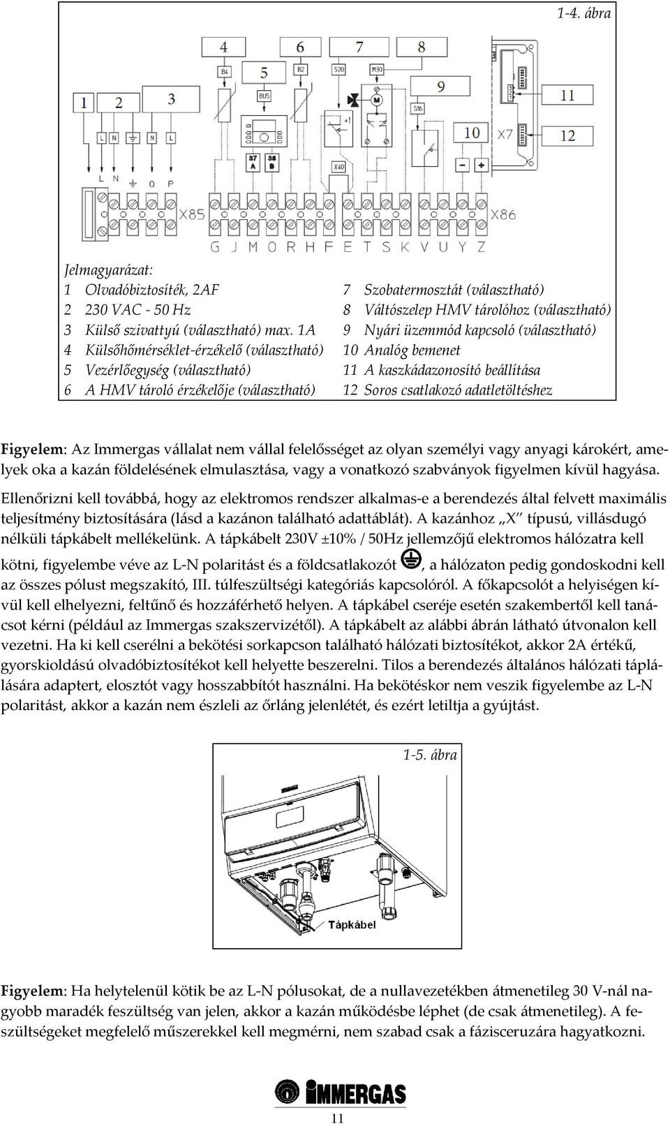 üzemmód kapcsoló (választható) 10 Analóg bemenet 11 A kaszkádazonosító beállítása 12 Soros csatlakozó adatletöltéshez Figyelem: Az Immergas vállalat nem vállal felelősséget az olyan személyi vagy