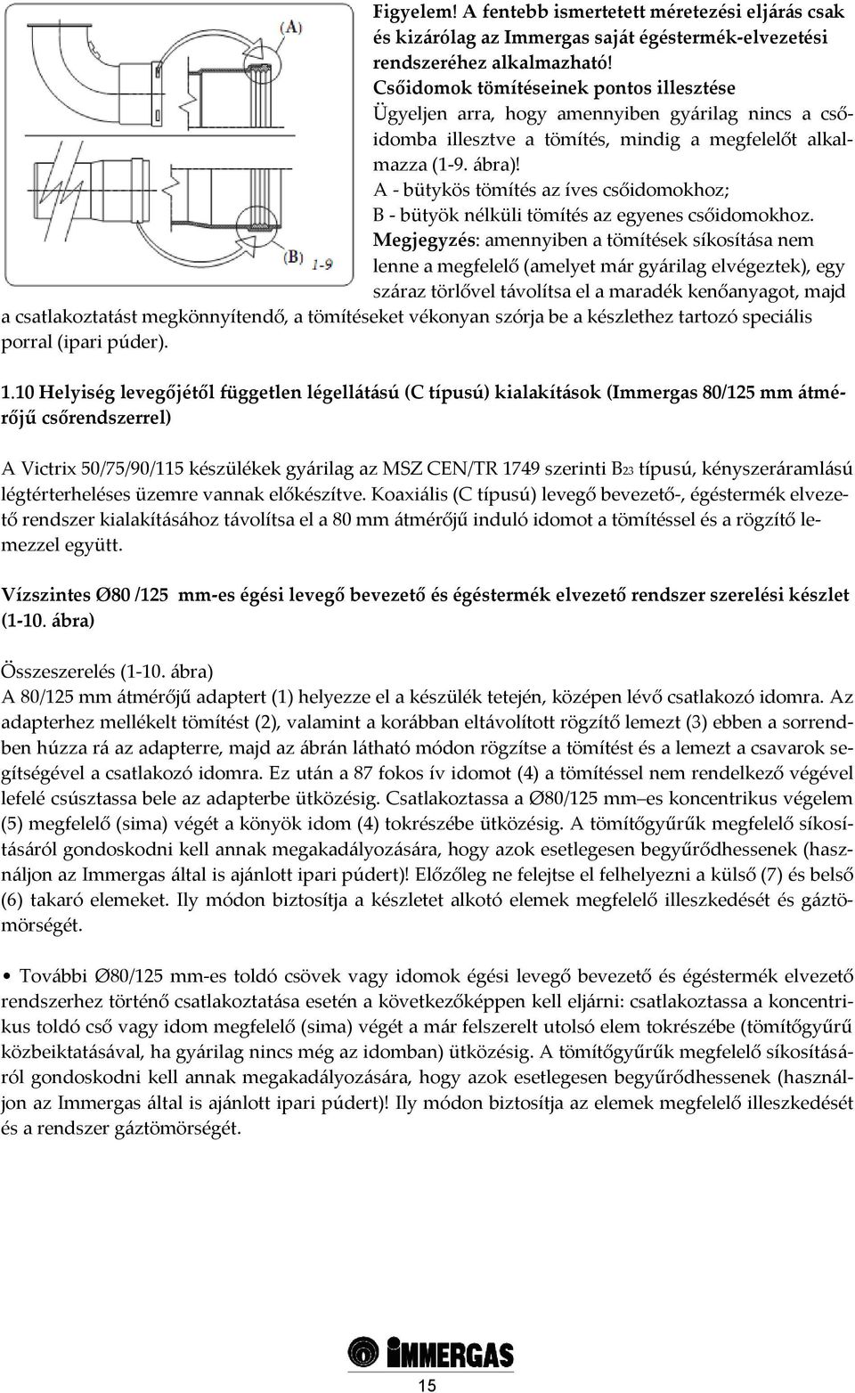 A - bütykös tömítés az íves csőidomokhoz; B - bütyök nélküli tömítés az egyenes csőidomokhoz.