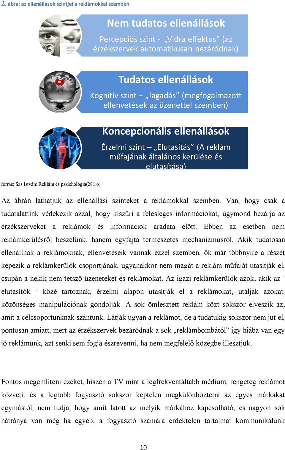 pszichológia(281.o) Az ábrán láthatjuk az ellenállási szinteket a reklámokkal szemben.