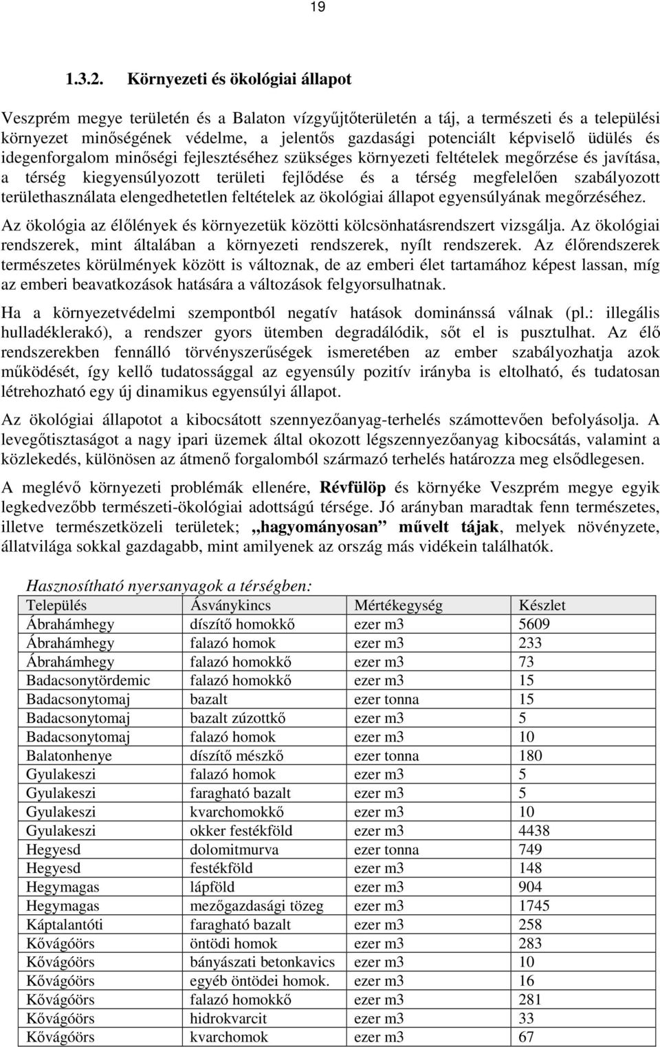 üdülés és idegenforgalom minőségi fejlesztéséhez szükséges környezeti feltételek megőrzése és javítása, a térség kiegyensúlyozott területi fejlődése és a térség megfelelően szabályozott