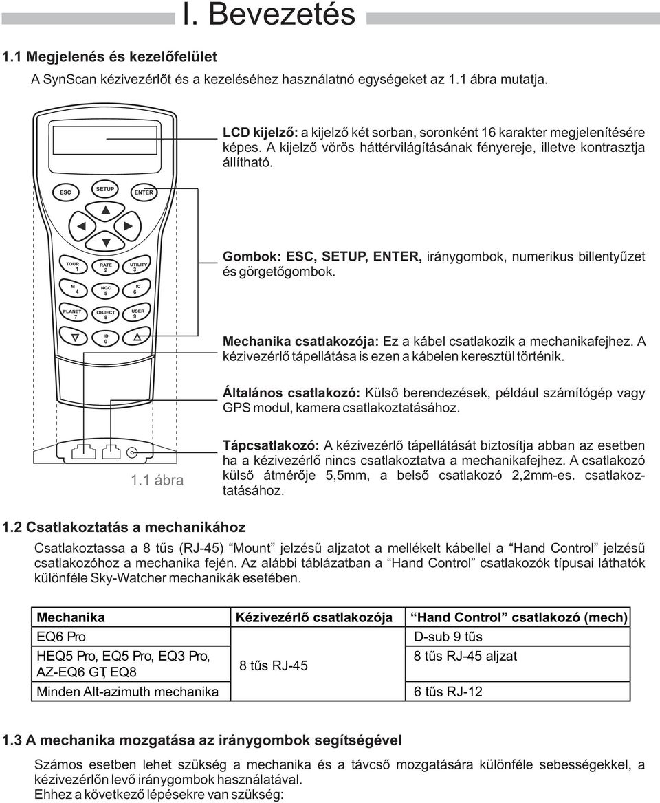 Gombok: ESC, SETUP, ENTER, iránygombok, numerikus billentyûzet és görgetõgombok. Mechanika csatlakozója: Ez a kábel csatlakozik a mechanikafejhez.