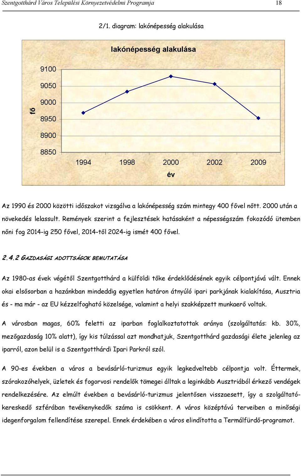 2000 után a növekedés lelassult. Remények szerint a fejlesztések hatásaként a népességszám fokozódó ütemben nőni fog 2014-