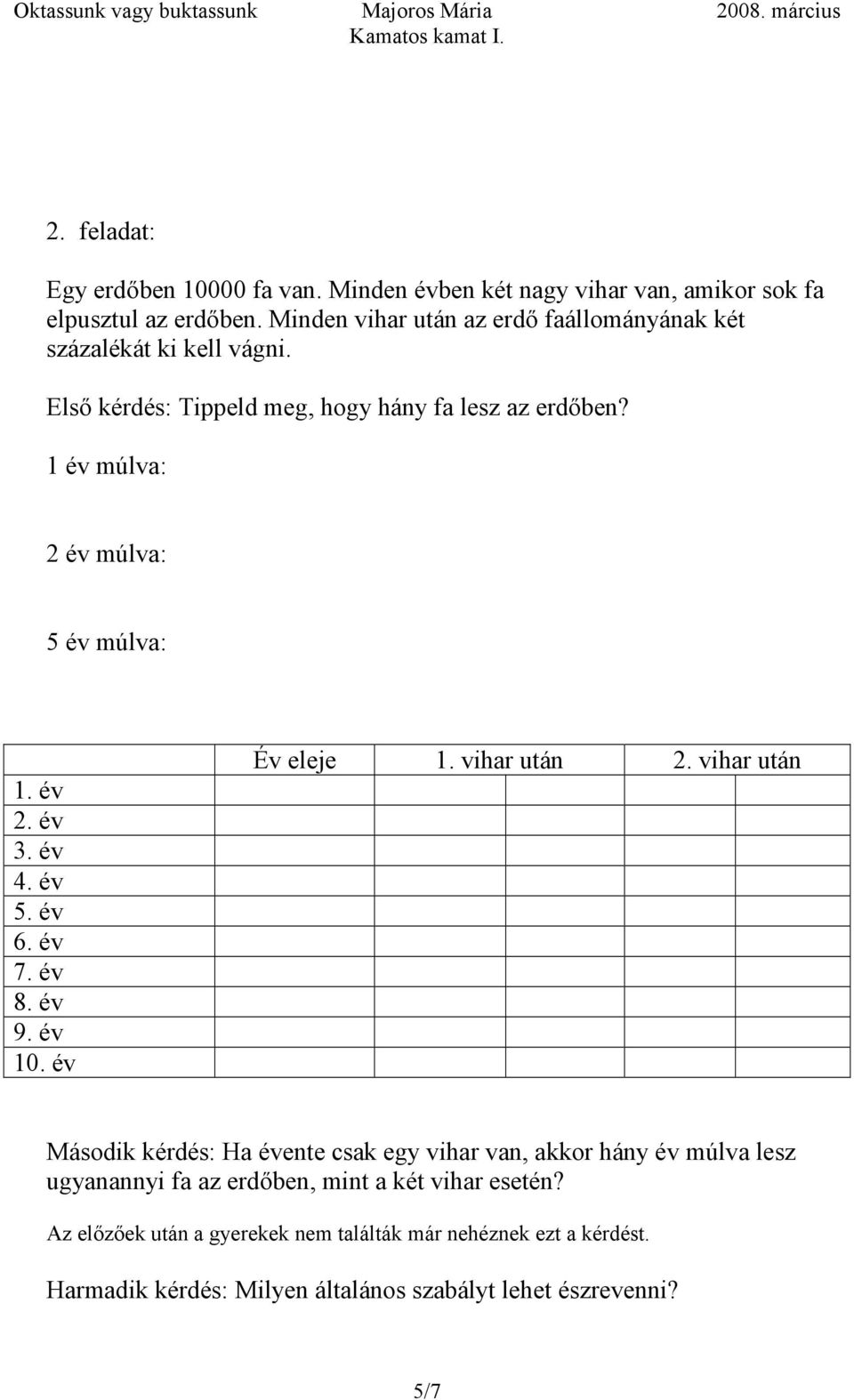 1 év múlva: 2 év múlva: 5 év múlva: 1. év 2. év 3. év 4. év 5. év 6. év 7. év 8. év 9. év 10. év Év eleje 1. vihar után 2.