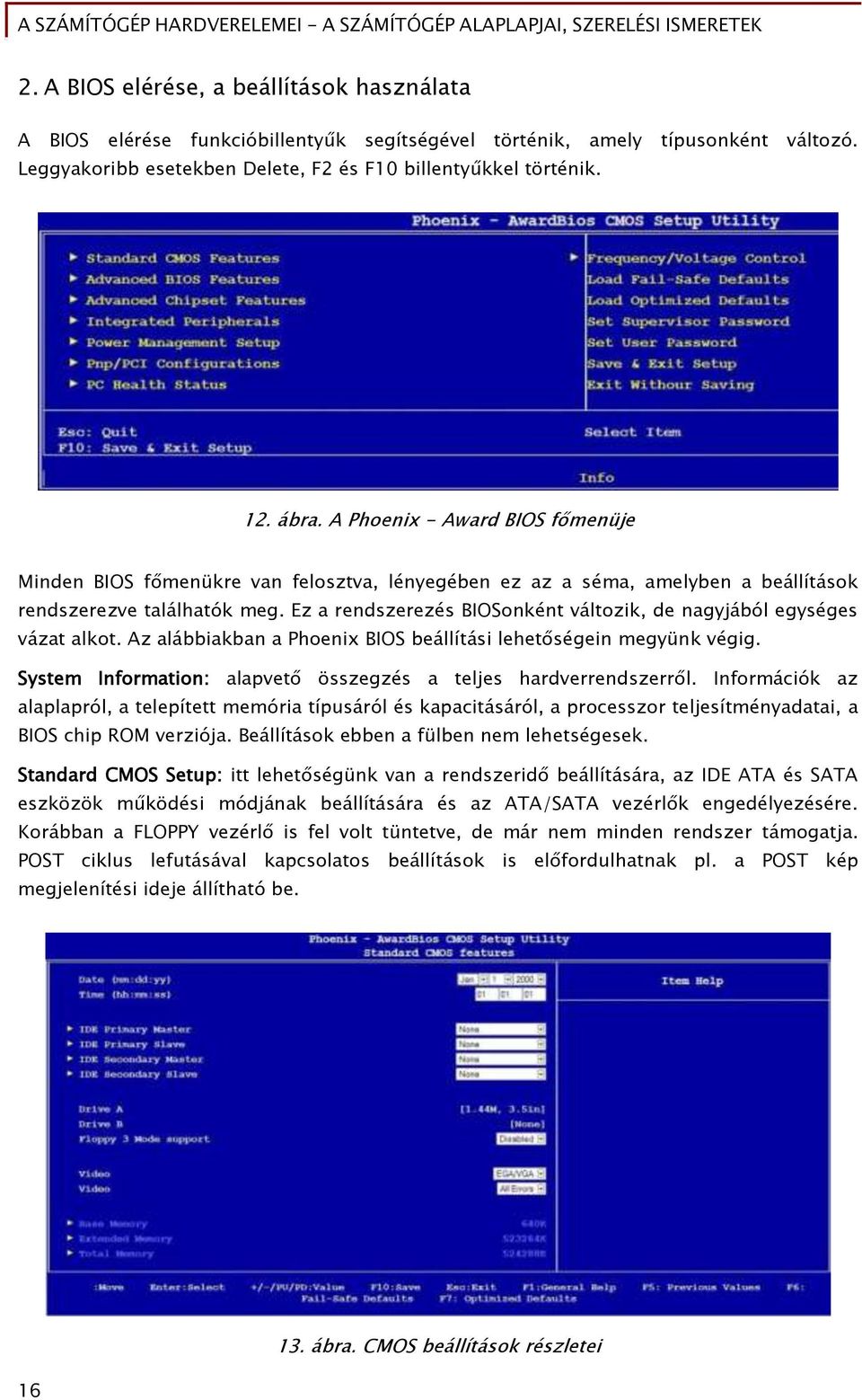 Ez a rendszerezés BIOSonként változik, de nagyjából egységes vázat alkot. Az alábbiakban a Phoenix BIOS beállítási lehetőségein megyünk végig.