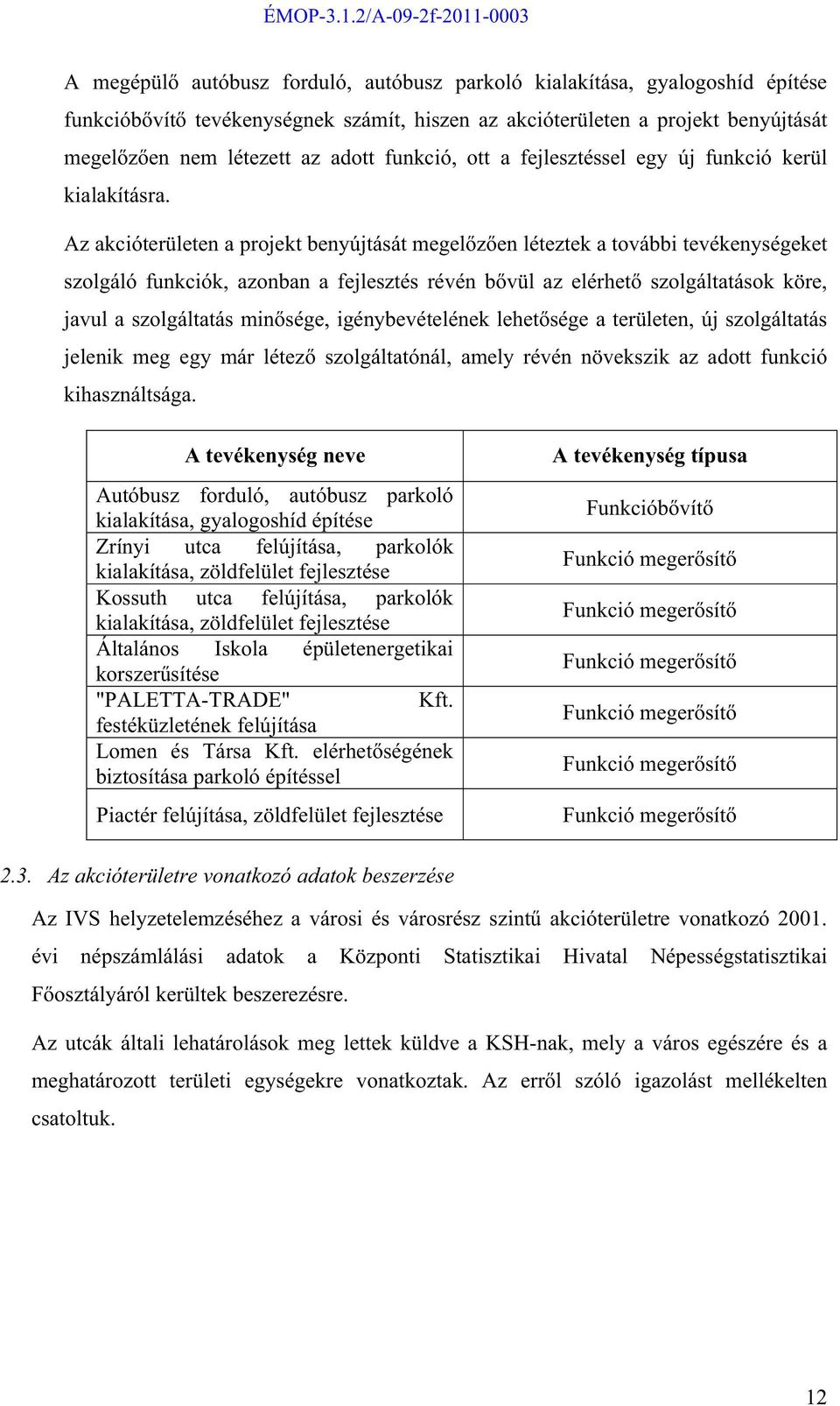 Az akcióterületen a projekt benyújtását megel z en léteztek a további tevékenységeket szolgáló funkciók, azonban a fejlesztés révén b vül az elérhet szolgáltatások köre, javul a szolgáltatás min