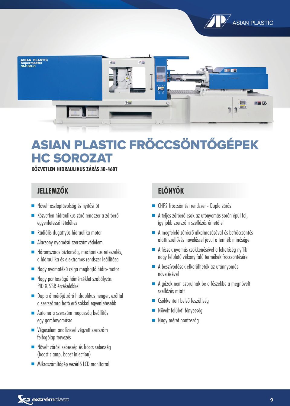 hidro-motor Nagy pontosságú hőmérséklet szabályzás PID & SSR érzékelőkkel Dupla átmérőjű záró hidraulikus henger, ezáltal a szerszámra ható erő sokkal egyenletesebb Automata szerszám magasság