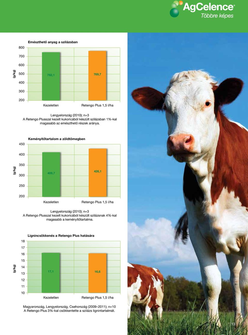 450 Keményítőtartalom a zöldtömegben 400 350 (g/kg) 300 409,7 426,1 250 200 Retengo Plus 1,5 l/ha Lengyelország (2010); n=3 A Retengo Plusszal kezelt kukoricából