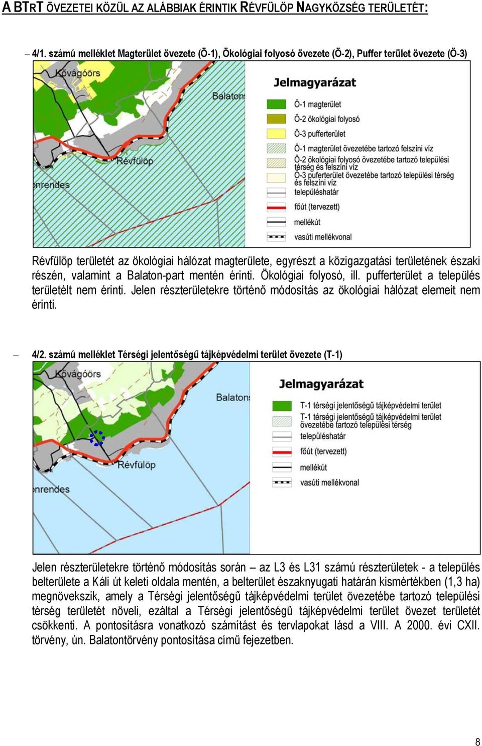 északi részén, valamint a Balaton-part mentén érinti. Ökológiai folyosó, ill. pufferterület a település területélt nem érinti.