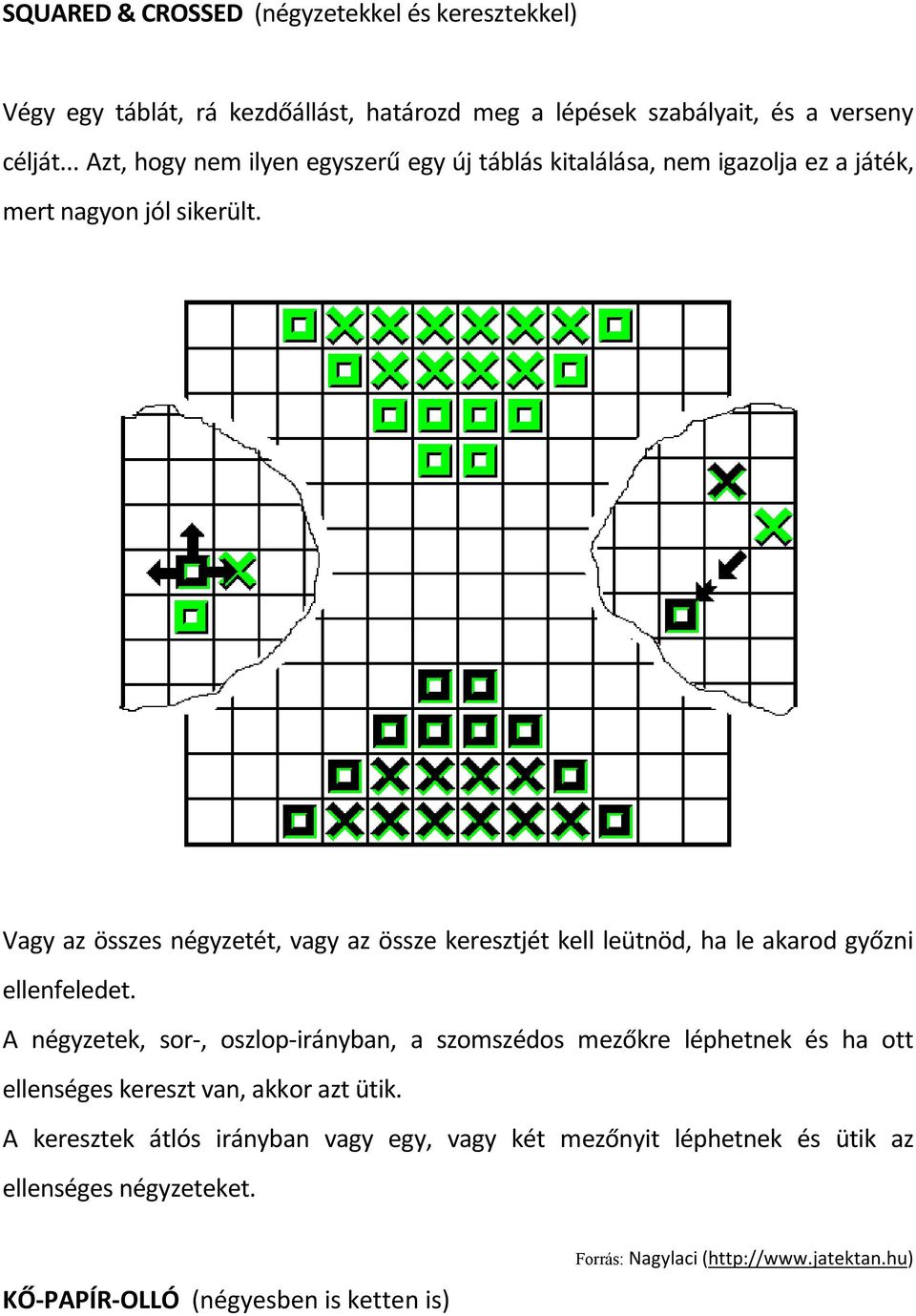 Vagy az összes négyzetét, vagy az össze keresztjét kell leütnöd, ha le akarod győzni ellenfeledet.