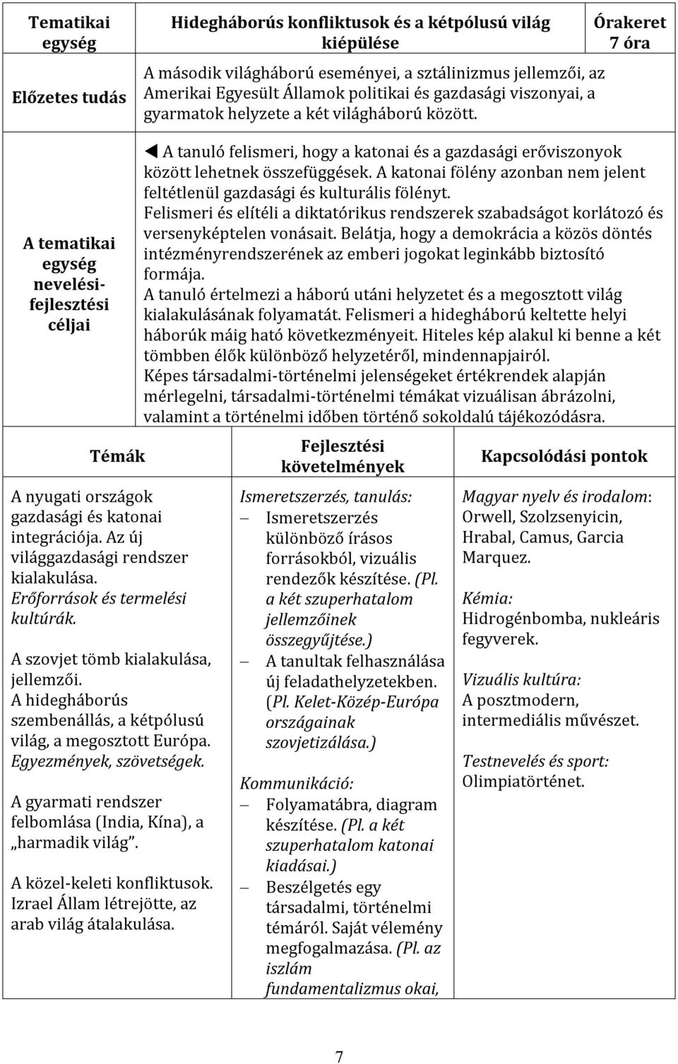 Az új világgazdasági rendszer kialakulása. Erőforrások és termelési kultúrák. A szovjet tömb kialakulása, jellemzői. A hidegháborús szembenállás, a kétpólusú világ, a megosztott Európa.