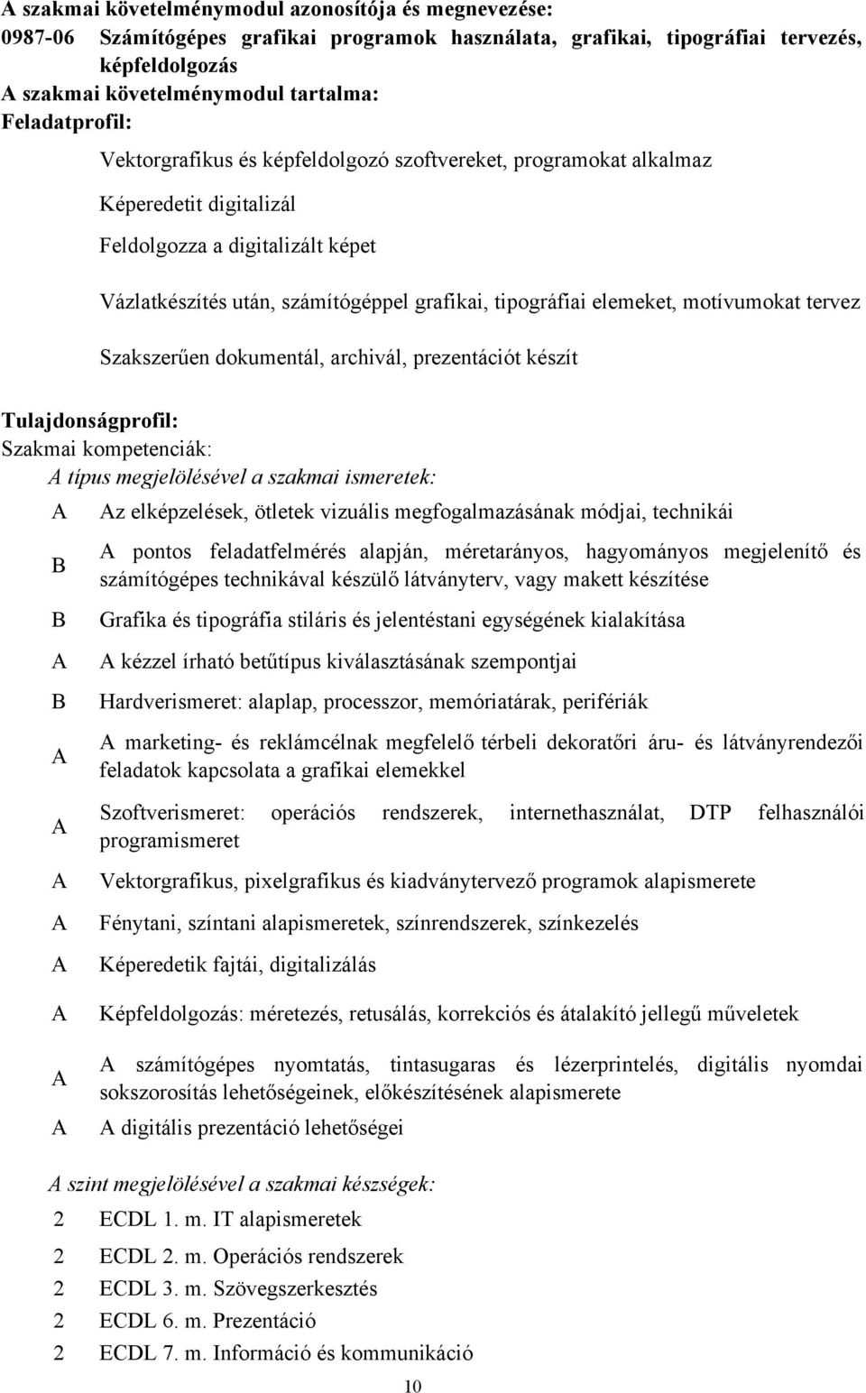 elemeket, motívumokat tervez Szakszerűen dokumentál, archivál, prezentációt készít Tulajdonságprofil: Szakmai kompetenciák: típus megjelölésével a szakmai ismeretek: B B B z elképzelések, ötletek