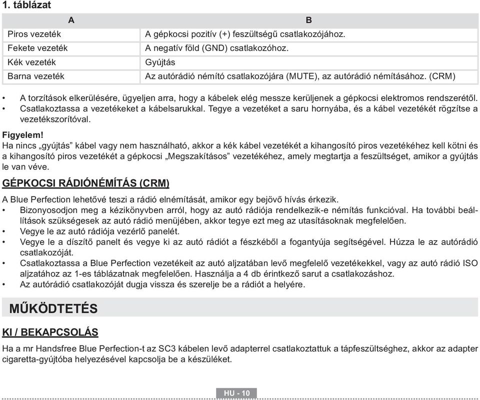 Csatlakoztassa a vezetékeket a kábelsarukkal. Tegye a vezetéket a saru hornyába, és a kábel vezetékét rögzítse a vezetékszorítóval. Figyelem!