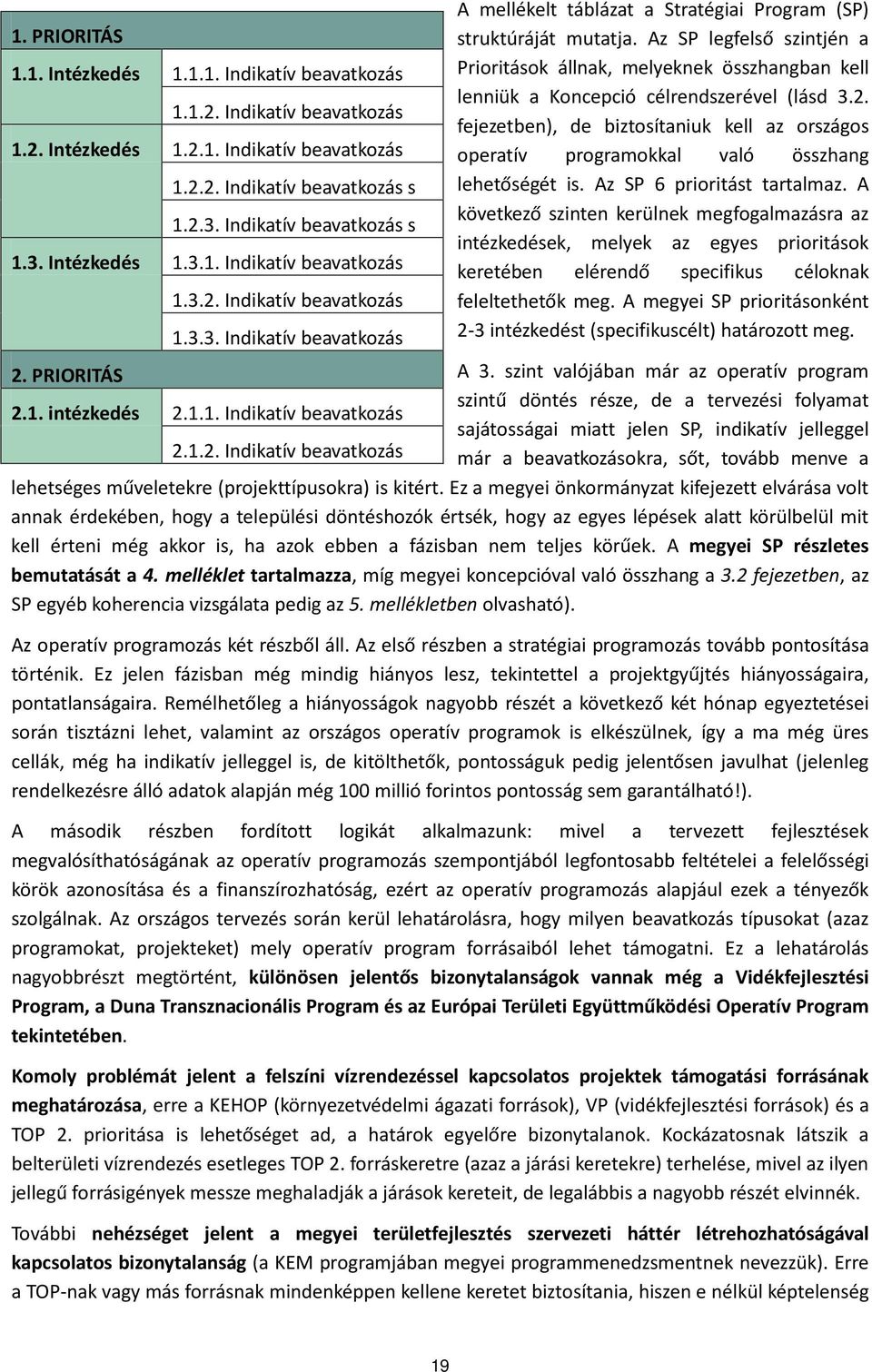 Az SP legfelső szintjén a Prioritások állnak, melyeknek összhangban kell lenniük a Koncepció célrendszerével (lásd 3.2.