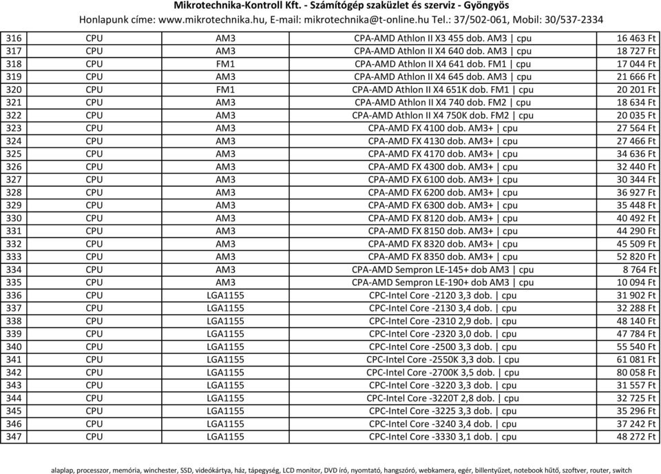 FM2 cpu 18 634 Ft 322 CPU AM3 CPA-AMD Athlon II X4 750K dob. FM2 cpu 20 035 Ft 323 CPU AM3 CPA-AMD FX 4100 dob. AM3+ cpu 27 564 Ft 324 CPU AM3 CPA-AMD FX 4130 dob.