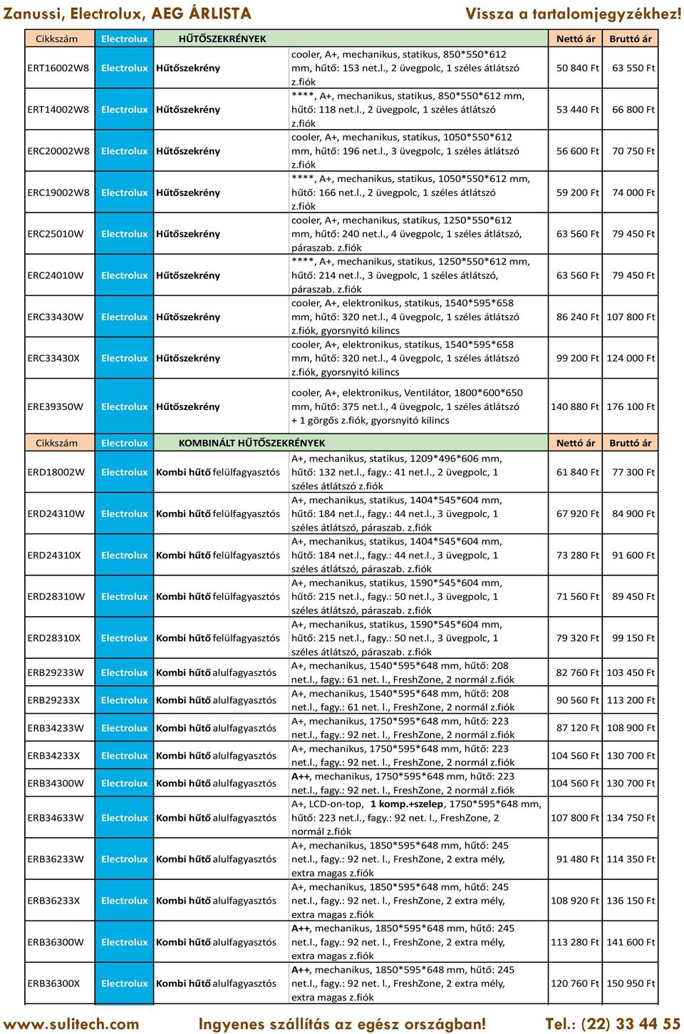 l., 3 üvegpolc, 1 széles átlátszó ****, A+, mechanikus, statikus, 1050*550*612 mm, hűtő: 166 net.l., 2 üvegpolc, 1 széles átlátszó cooler, A+, mechanikus, statikus, 1250*550*612 mm, hűtő: 240 net.l., 4 üvegpolc, 1 széles átlátszó, páraszab.