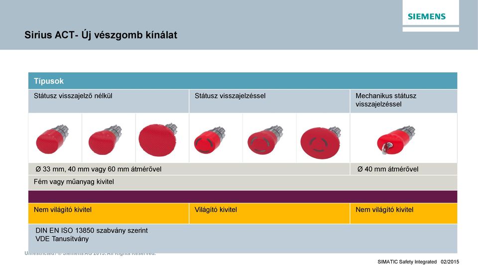 átmérvel Fém vagy manyag kivitel Ø 40 mm átmérvel Nem világító kivitel