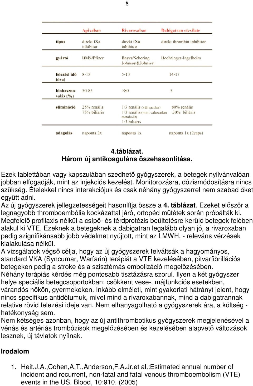 táblázat. Ezeket elıször a legnagyobb thromboembólia kockázattal járó, ortopéd mőtétek során próbálták ki.