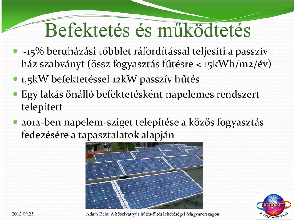 passzív hűtés Egy lakás önálló befektetésként napelemes rendszert telepített 2012