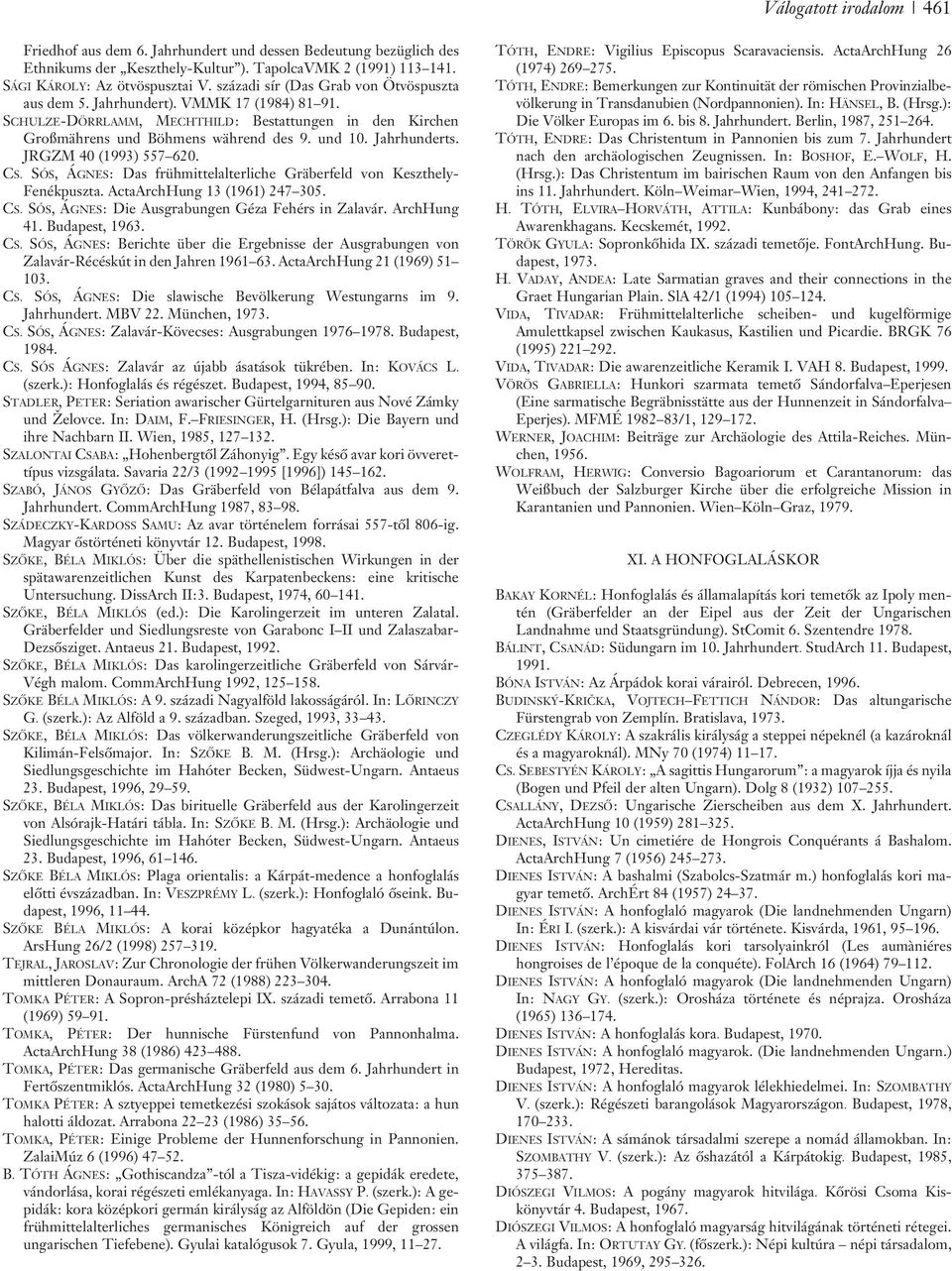 Jahrhunderts. JRGZM 40 (1993) 557 620. CS. SÓS, ÁGNES: Das frühmittelalterliche Gräberfeld von Keszthely- Fenékpuszta. ActaArchHung 13 (1961) 247 305. CS. SÓS, ÁGNES: Die Ausgrabungen Géza Fehérs in Zalavár.