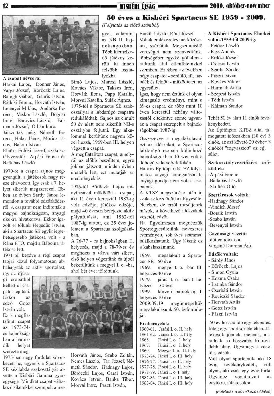 Elnök: Erdősi József, szakosztályvezetők: Árpási Ferenc és Ballabás László. 1970-re a csapat sajnos meggyengült, a játékosok nagy része eltávozott, így csak a 7. helyet sikerült megszerezni.