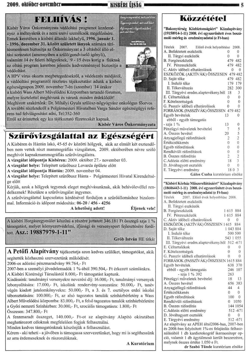 között született lányok számára téri tésmentesen biztosítja az Önkormányzat a 3 oltásból álló oltási sorozatot (amennyiben a szülő/gondviselő igényli), valamint 14 év feletti hölgyeknek, 9-15 éves