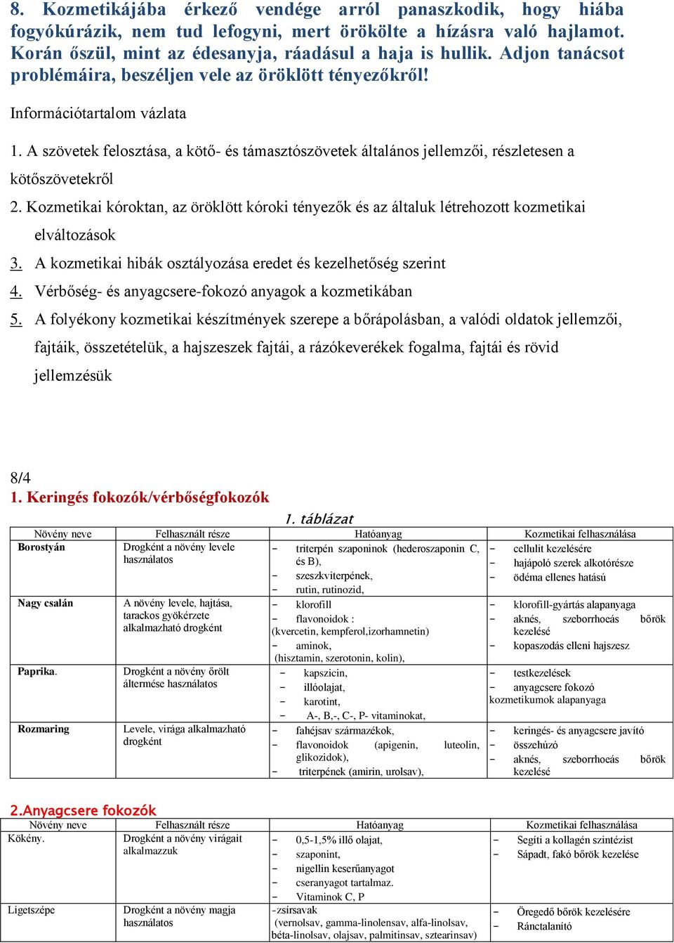 A szövetek felosztása, a kötő- és támasztószövetek általános jellemzői, részletesen a kötőszövetekről 2.