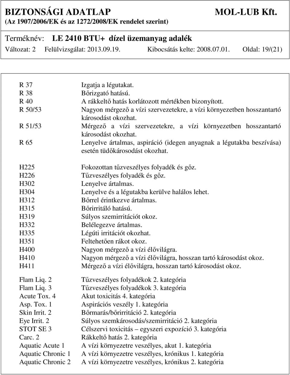 A rákkeltő hatás korlátozott mértékben bizonyított. Nagyon mérgező a vízi szervezetekre, a vízi környezetben hosszantartó károsodást okozhat.