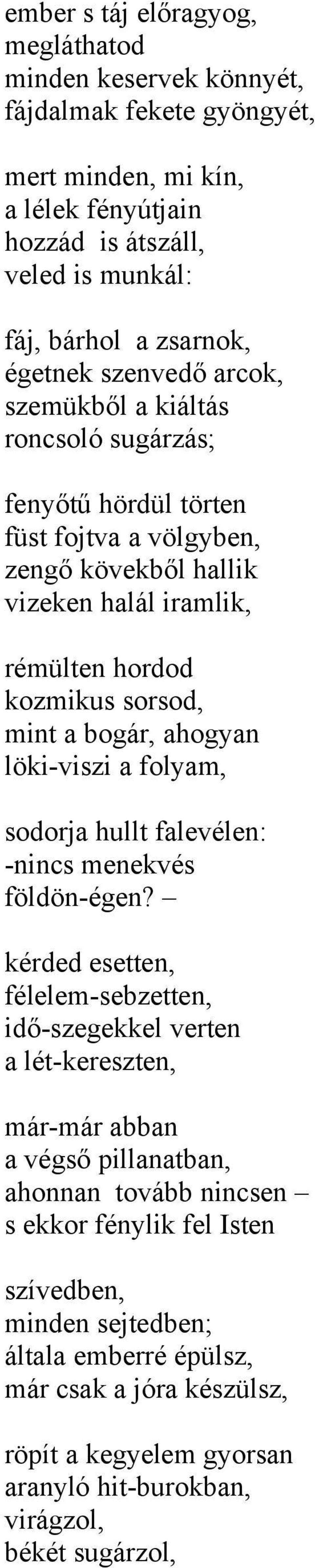 ahogyan löki-viszi a folyam, sodorja hullt falevélen: -nincs menekvés földön-égen?