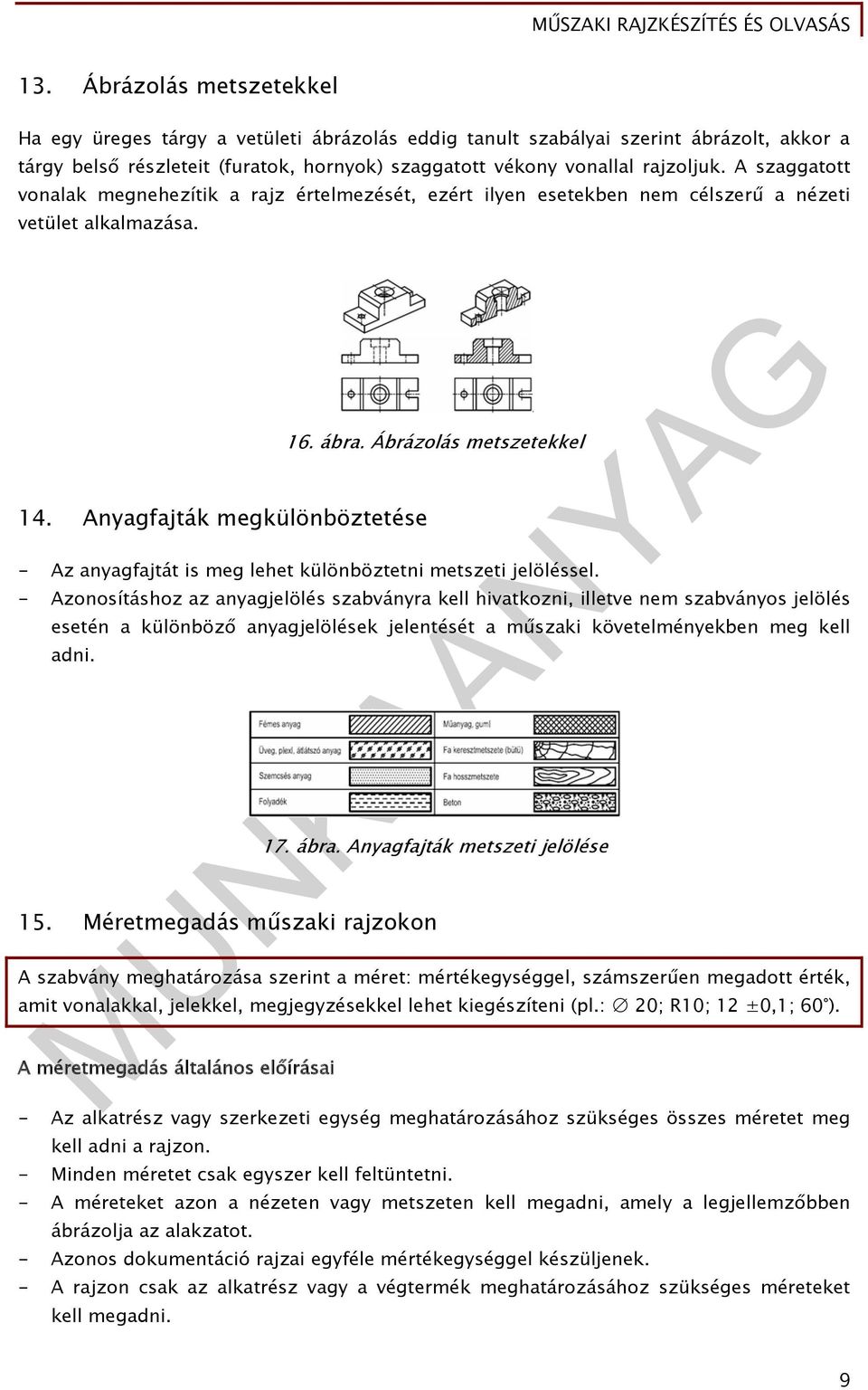 Ábrázolás metszetekkel - Az anyagfajtát is meg lehet különböztetni metszeti jelöléssel.