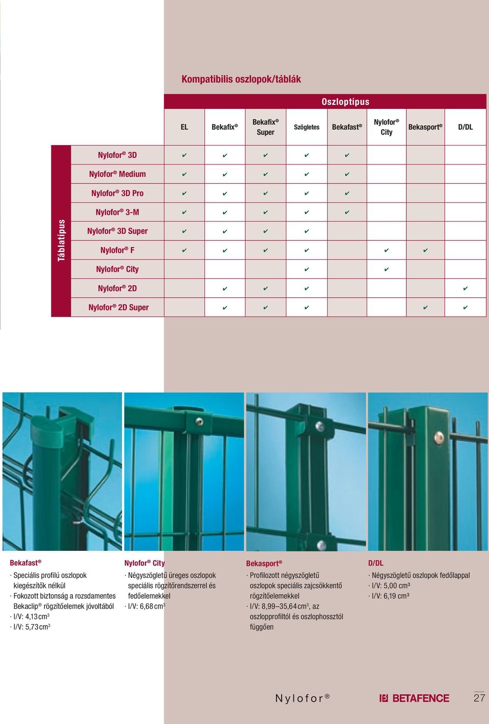 jóvoltából I/V: 4,13 cm 3 I/V: 5,73 cm 3 Nylofor City Négyszögletű üreges oszlopok speciális rögzítőrendszerrel és fedőelemekkel I/V: 6,68 cm 3 Bekasport Profilozott négyszögletű