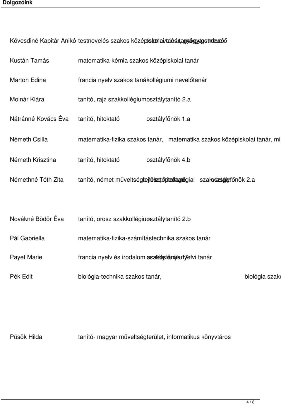 a Németh Csilla matematika-fizika szakos tanár, matematika szakos középiskolai tanár, min Németh Krisztina tanító, hitoktató osztályfőnök 4.