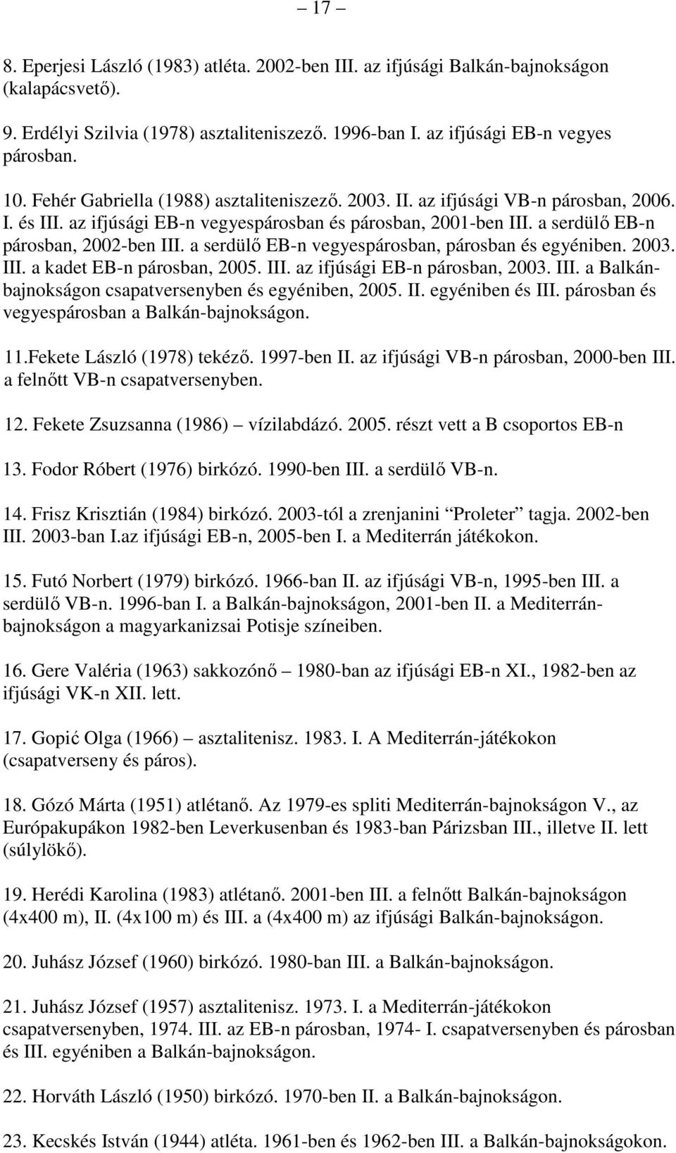 a serdülő EB-n vegyespárosban, párosban és egyéniben. 2003. III. a kadet EB-n párosban, 2005. III. az ifjúsági EB-n párosban, 2003. III. a Balkánbajnokságon csapatversenyben és egyéniben, 2005. II. egyéniben és III.