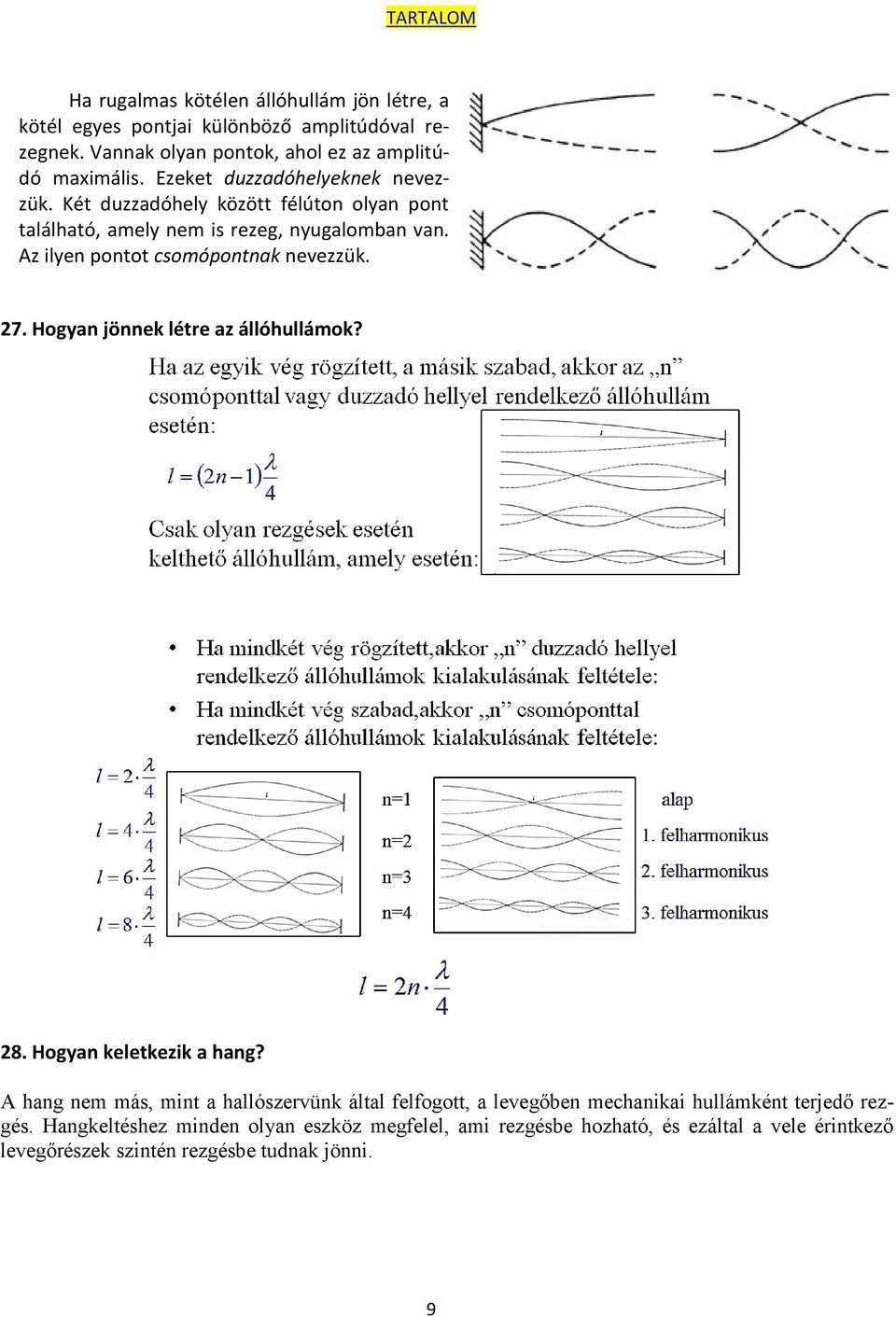 Az ilyen pontot csomópontnak nevezzük. 27. Hogyan jönnek létre az állóhullámok? 28. Hogyan keletkezik a hang?