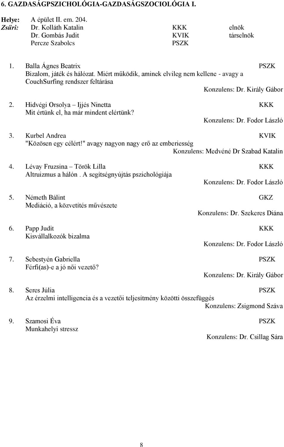 Hidvégi Orsolya Ijjés Ninetta KKK Mit értünk el, ha már mindent elértünk? Konzulens: Dr. Fodor László 3. Kurbel Andrea KVIK "Közösen egy célért!