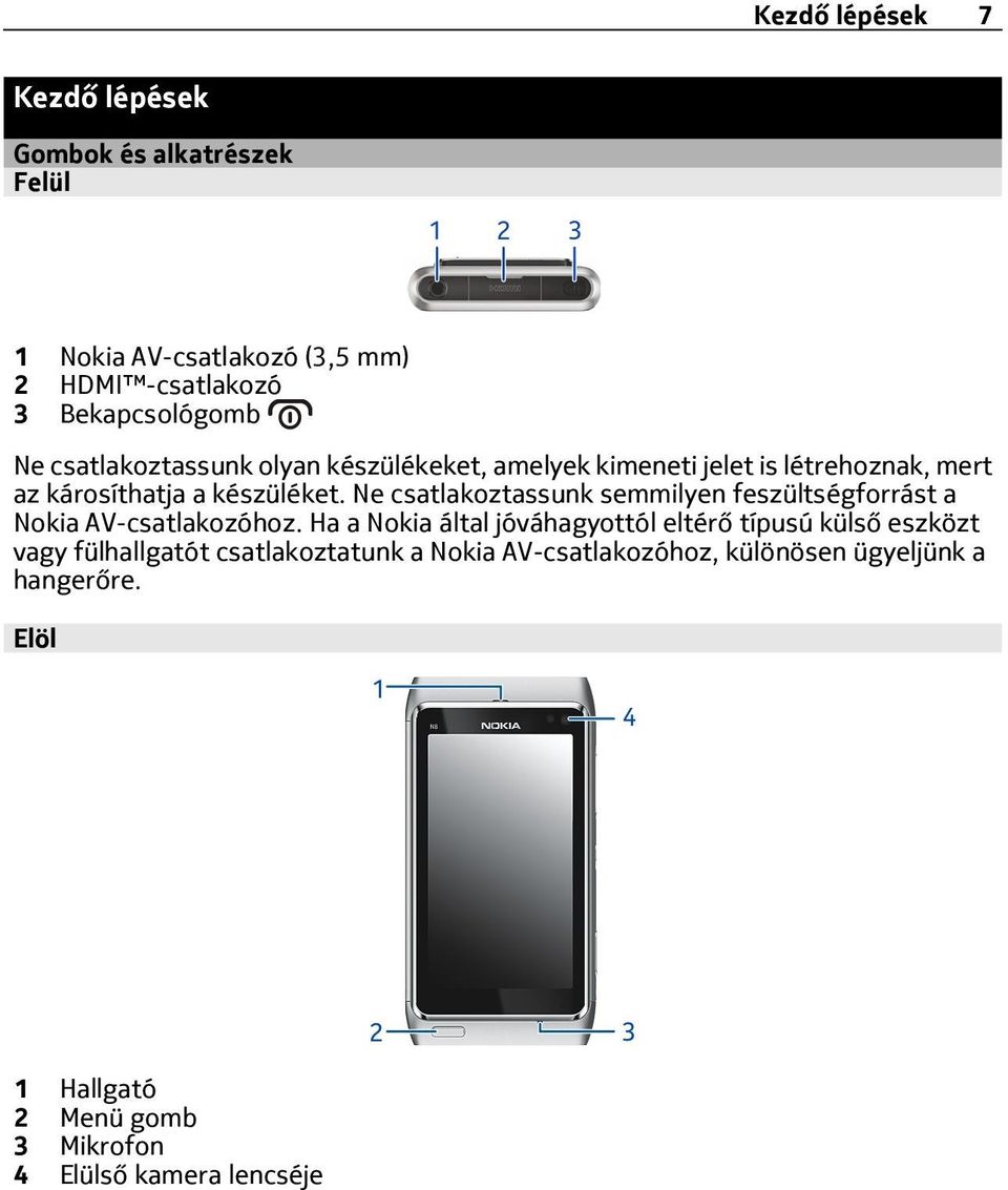 Ne csatlakoztassunk semmilyen feszültségforrást a Nokia AV-csatlakozóhoz.