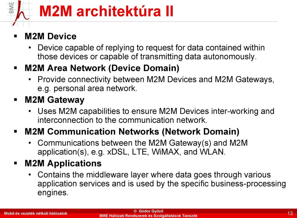 M2M Gateway Uses M2M capabilities to ensure M2M Devices inter-working and interconnection to the communication network.