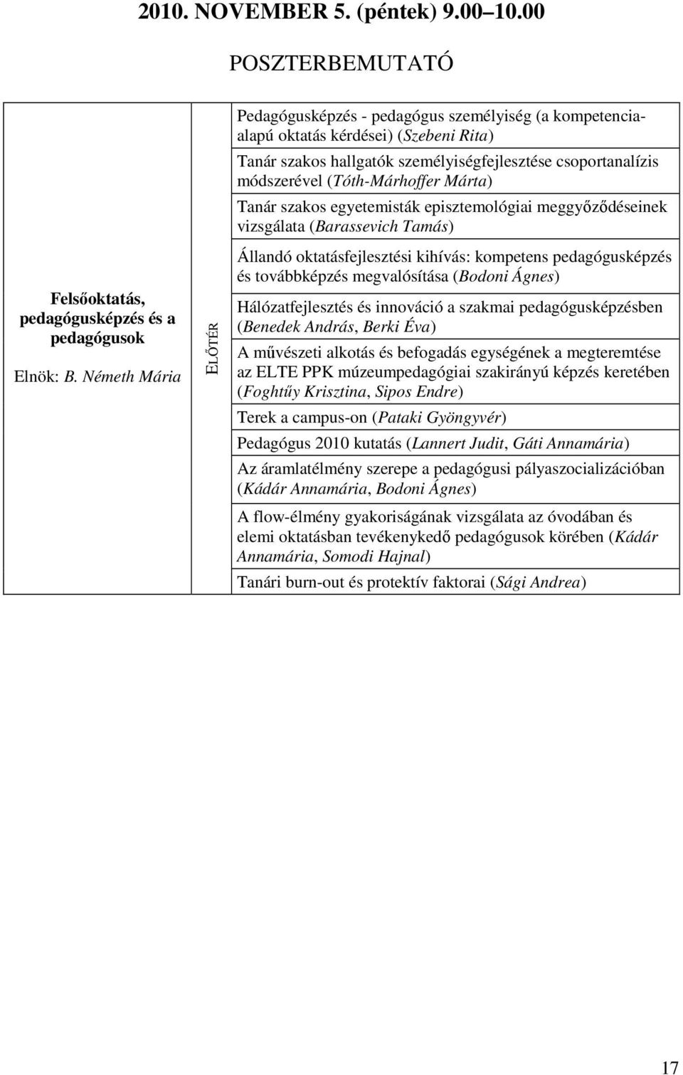 (Tóth-Márhoffer Márta) Tanár szakos egyetemisták episztemológiai meggyőződéseinek vizsgálata (Barassevich Tamás) Állandó oktatásfejlesztési kihívás: kompetens pedagógusképzés és továbbképzés