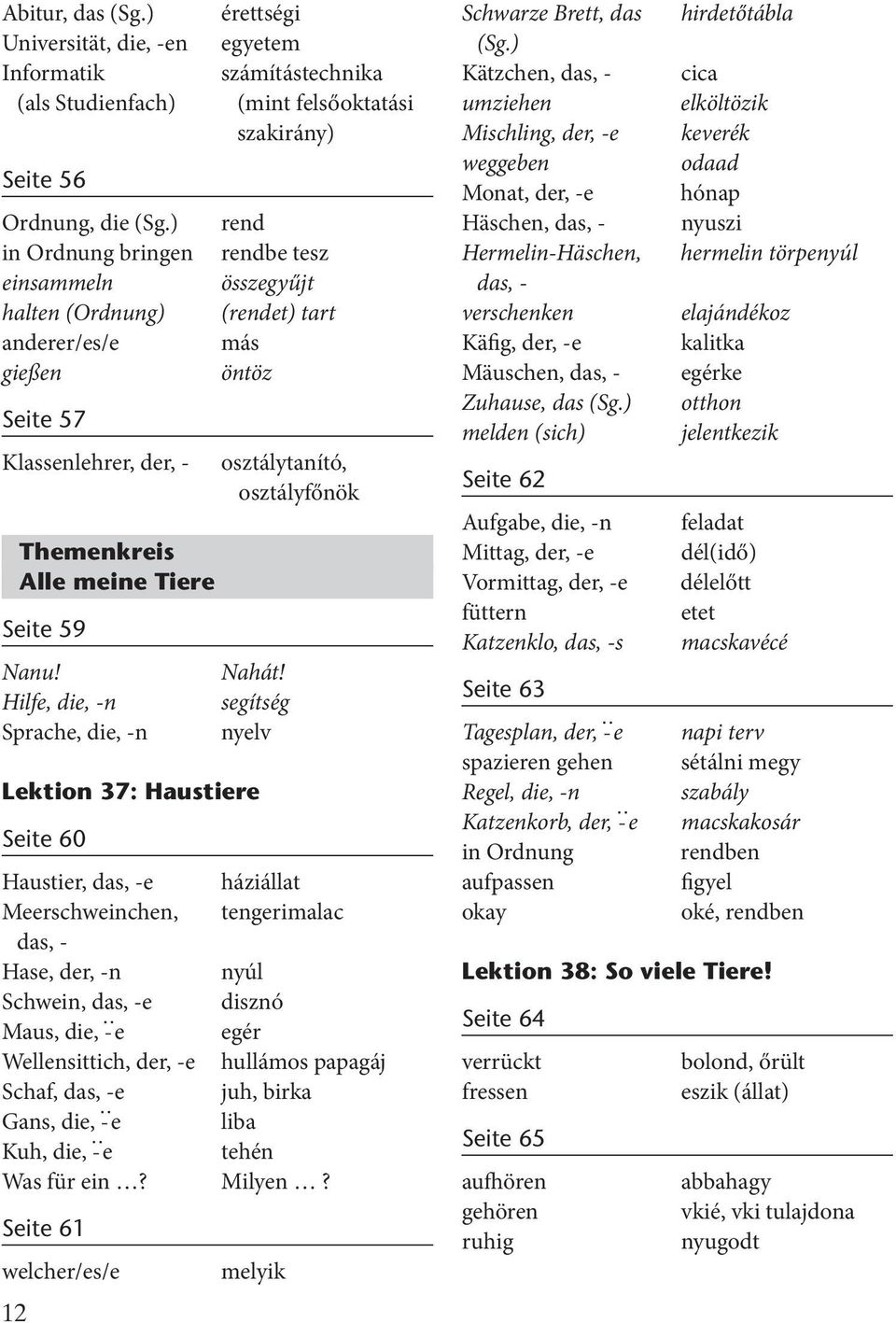 Hilfe, die, -n Sprache, die, -n érettségi egyetem számítástechnika (mint felsőoktatási szakirány) rend rendbe tesz összegyűjt (rendet) tart más öntöz osztálytanító, osztályfőnök Nahát!