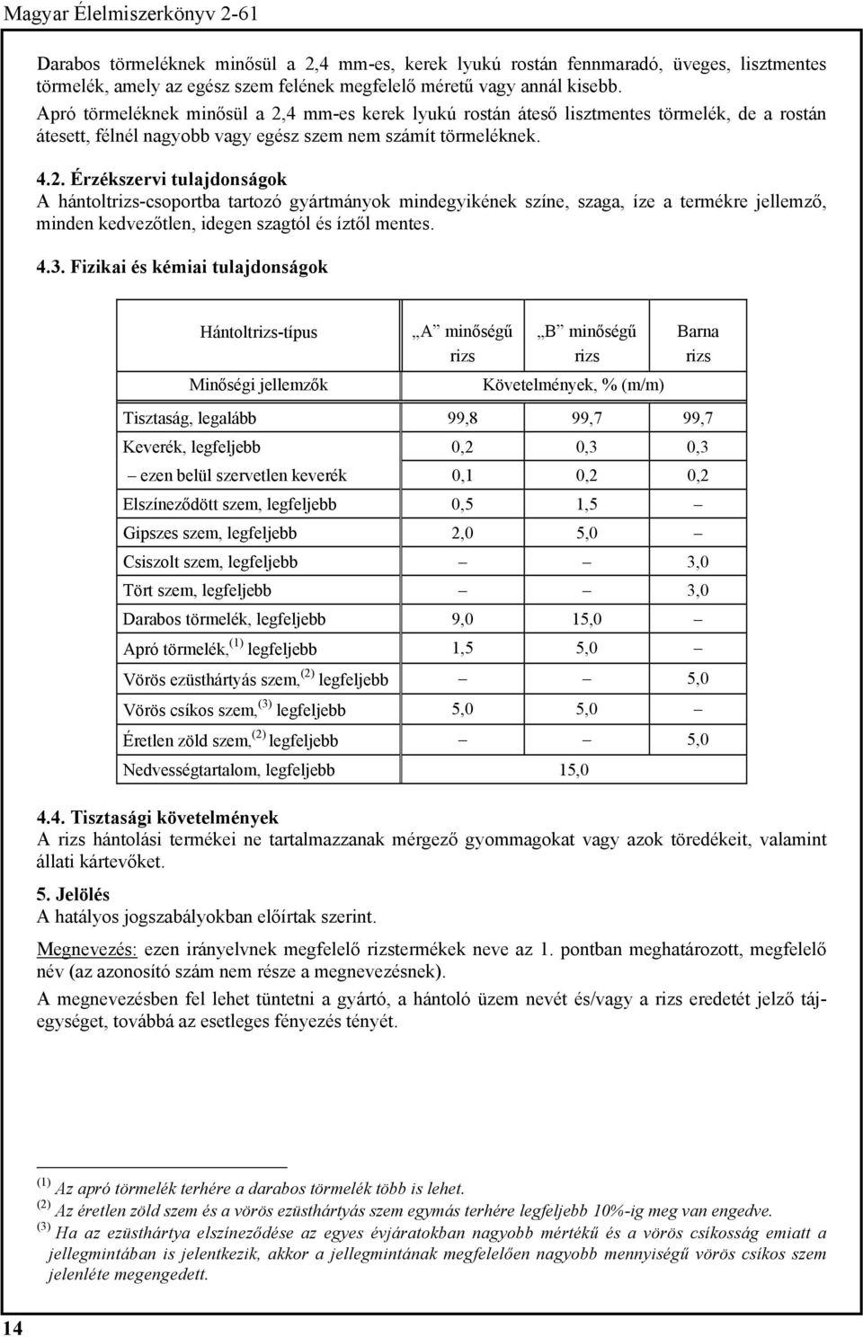 4 mm-es kerek lyukú rostán áteső lisztmentes törmelék, de a rostán átesett, félnél nagyobb vagy egész szem nem számít törmeléknek. 4.2.