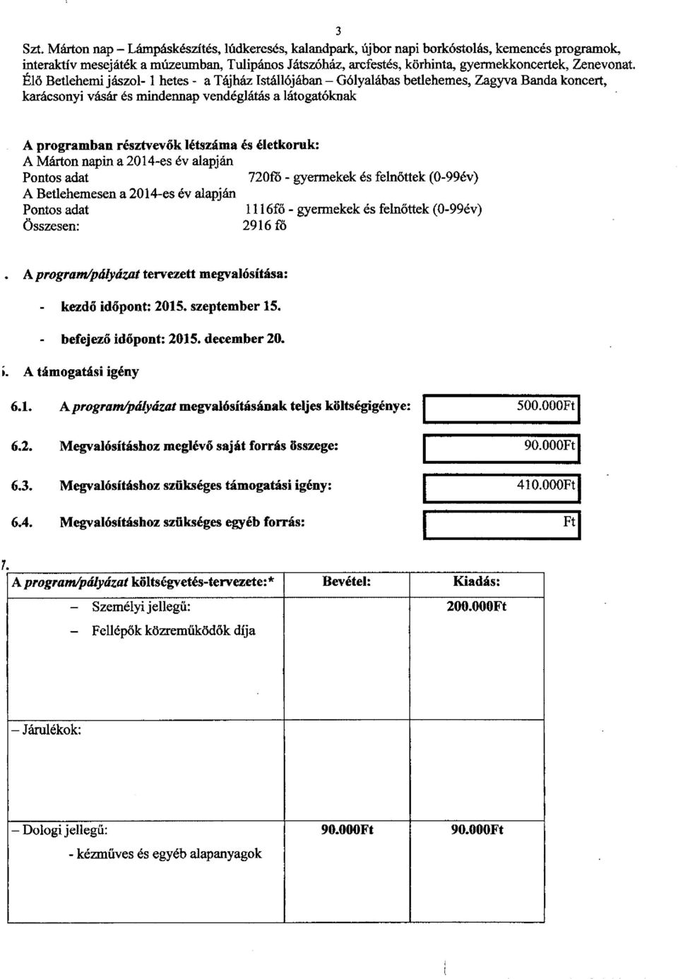 Élő Betlehemi jászol-1 hetes - a Tájház Istállójában - Gólyalábas betlehemes, Zagyva Banda koncert, karácsonyi vásár és mindennap vendéglátás a látogatóknak A programban résztvevők létszáma és