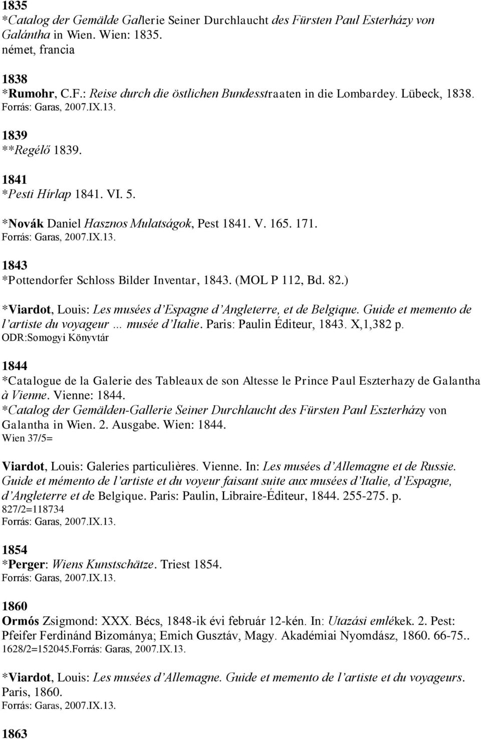 ) *Viardot, Louis: Les musées d Espagne d Angleterre, et de Belgique. Guide et memento de l artiste du voyageur musée d Italie. Paris: Paulin Éditeur, 1843. X,1,382 p.