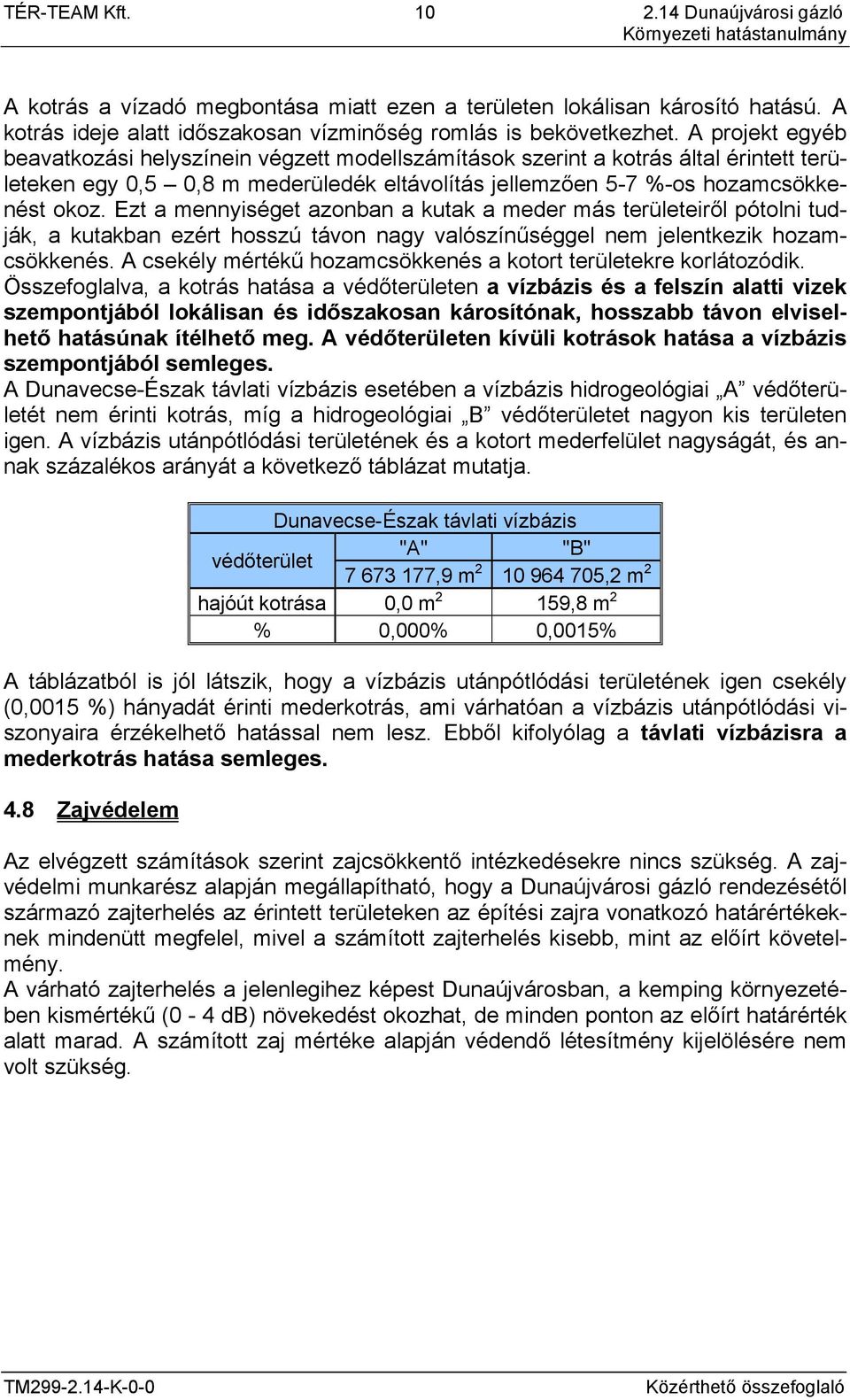 Ezt a mennyiséget azonban a kutak a meder más területeiről pótolni tudják, a kutakban ezért hosszú távon nagy valószínűséggel nem jelentkezik hozamcsökkenés.