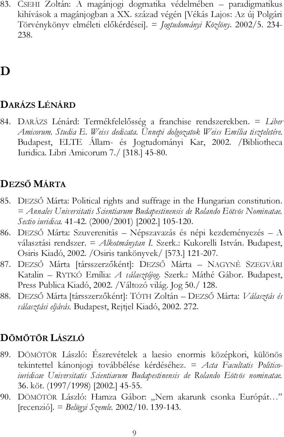 Budapest, ELTE Állam- és Jogtudományi Kar, 2002. /Bibliotheca Iuridica. Libri Amicorum 7./ [318.] 45-80. DEZSŐ MÁRTA 85. DEZSŐ Márta: Political rights and suffrage in the Hungarian constitution.