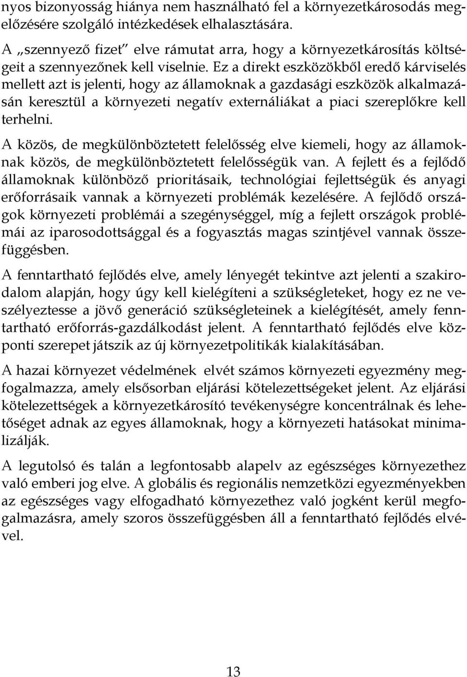 Ez a direkt eszközökből eredő kárviselés mellett azt is jelenti, hogy az államoknak a gazdasági eszközök alkalmazásán keresztül a környezeti negatív externáliákat a piaci szereplőkre kell terhelni.
