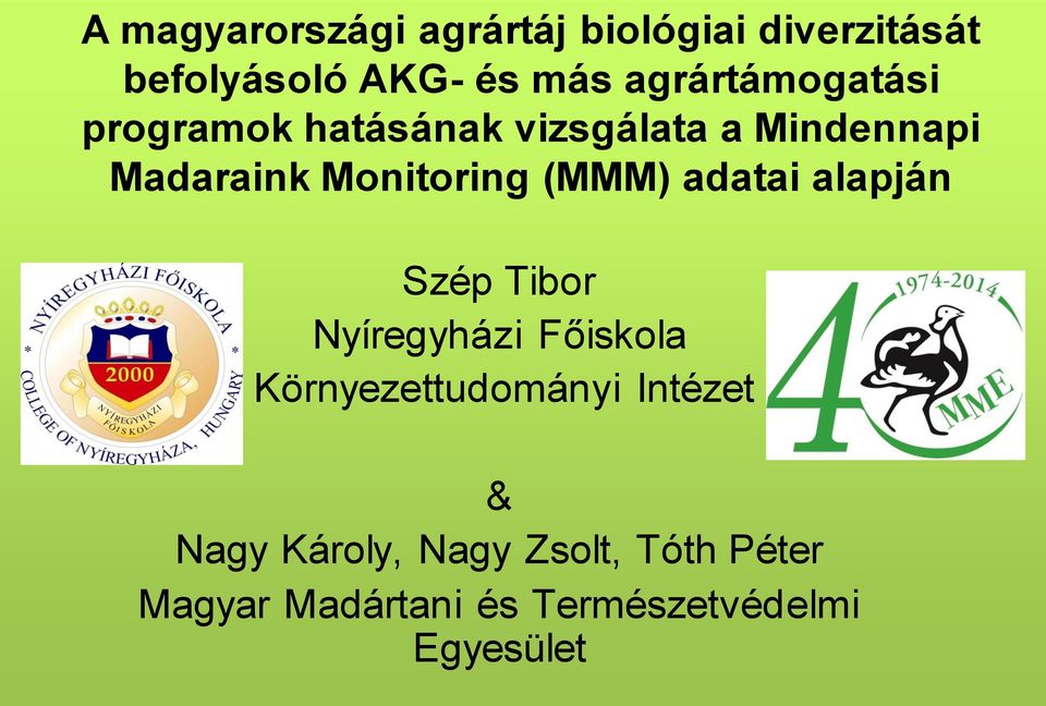 Monitoring (MMM) adatai alapján Szép Tibor Nyíregyházi Főiskola